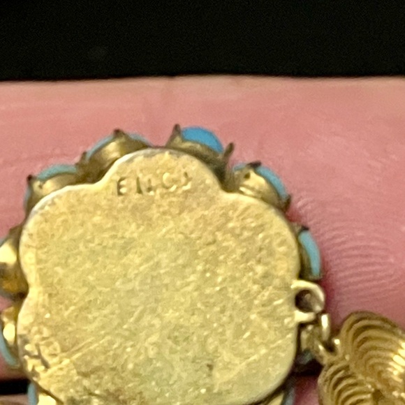 Fishel Nessler Deco Gold Floral Roundels Turquoise Clusters Choker Necklace - Picture 5 of 5